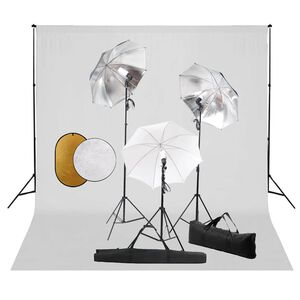vidaXL Fotografick&eacute; vybavenie s lampami, d&aacute;ždnikmi, pozad&iacute;m a reflektorom