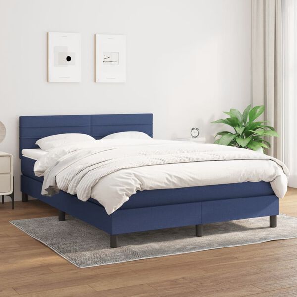 vidaXL Posteľn&yacute; r&aacute;m boxspring s matracom modr&yacute; 140x200 cm l&aacute;tka