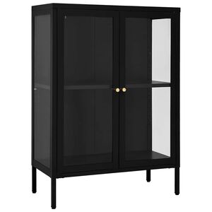 vidaXL Komoda čierna 75x35x105 cm oceľ a sklo