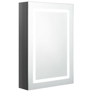 vidaXL K&uacute;peľňov&aacute; skrinka s LED a zrkadlom, leskl&aacute; siv&aacute; 50x13x70 cm