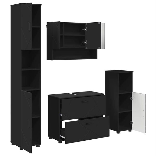 vidaXL Sada k&uacute;peľňov&eacute;ho n&aacute;bytku 4 pcs Čierna Spracovan&eacute; drevo a kov