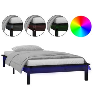 vidaXL Posteľn&yacute; r&aacute;m s LED čierny 90x200 cm mas&iacute;vne drevo