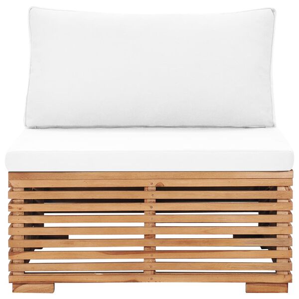 vidaXL Z&aacute;hradn&aacute; stredn&aacute; pohovka s kr&eacute;mov&yacute;m vank&uacute;&scaron;om teakov&eacute; drevo