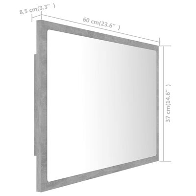 vidaXL Kúpeľňové zrkadlo s LED, betónovo sivé 60x8,5x37 cm akryl
