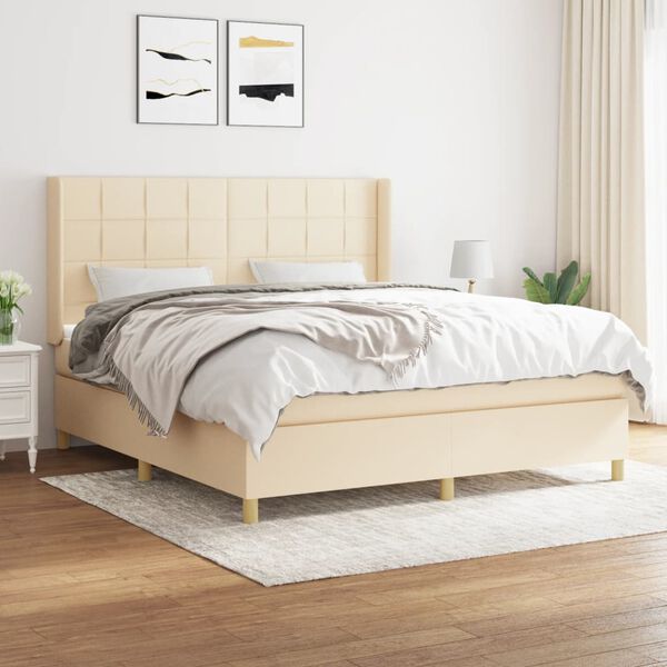 vidaXL Posteľn&yacute; r&aacute;m boxspring s matracom kr&eacute;mov&yacute; 180x200 cm l&aacute;tka