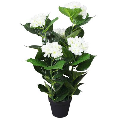 vidaXL Umelá rastlina, hortenzia s kvetináčom 60 cm, biela