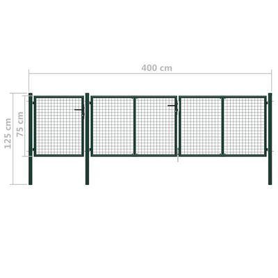 vidaXL Záhradná brána, oceľ 400x75 cm, zelená