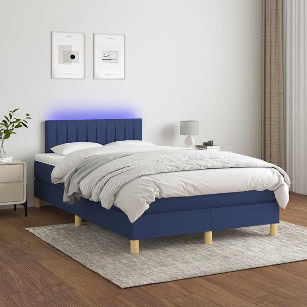 vidaXL Boxspring posteľ s matracom a LED modr&aacute; 120x190 cm l&aacute;tka
