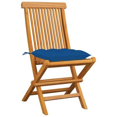 vidaXL Záhradné stoličky s modrými podložkami 4 ks tíkový masív