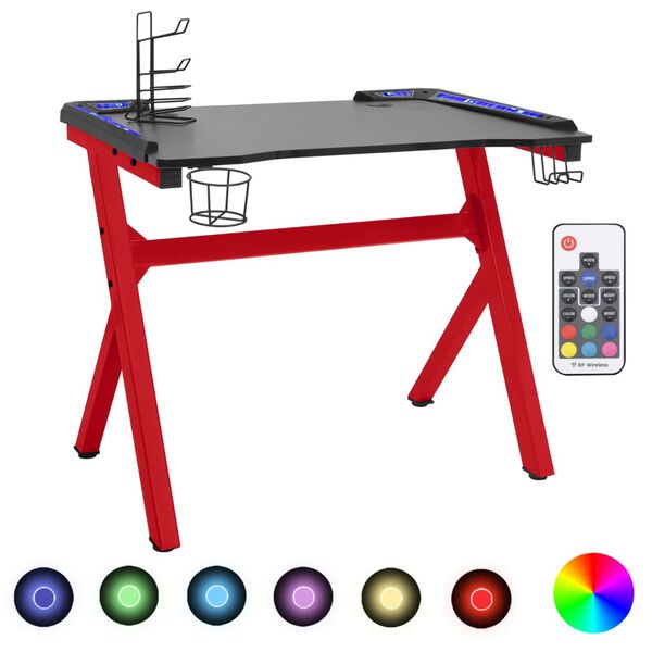 vidaXL Hern&yacute; st&ocirc;l LED s nohami v tvare Y čierny a červen&yacute; 110x60x75 cm