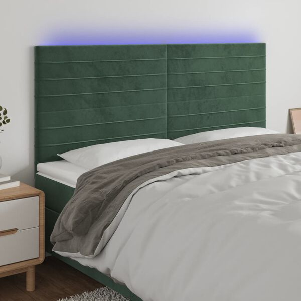 vidaXL Čelo postele s LED tmavozelen&eacute; 180x5x118/128 cm zamat