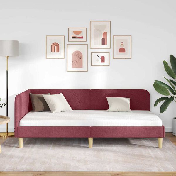 vidaXL Rohový rám postele Víno červené 100 x 200 cm látka