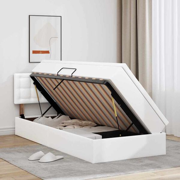 vidaXL Postel s &uacute;ložn&yacute;m prostorem a matrac&iacute; Čist&aacute; biela 90 x 190 cm