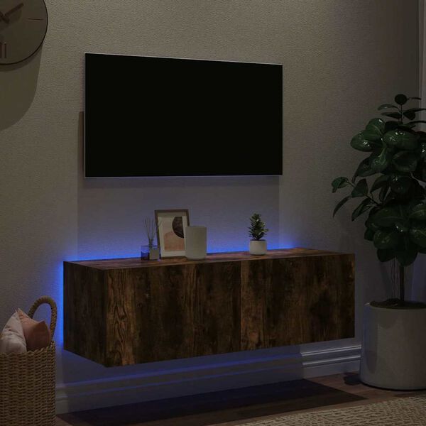 vidaXL TV n&aacute;stenn&aacute; skrinka s LED svetlami dymov&yacute; dub 100x35x31 cm