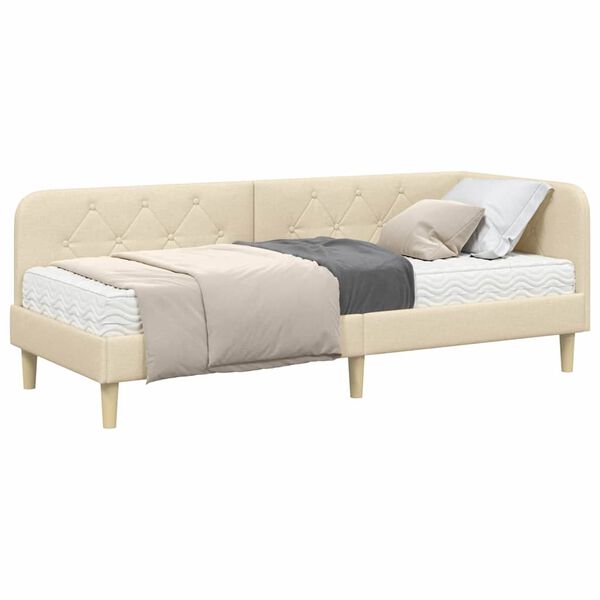 vidaXL Rohový rám postele s matracmi Krémová 80 x 200 cm látka