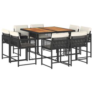 vidaXL 9-dielna z&aacute;hradn&aacute; jed&aacute;lensk&aacute; sada s vank&uacute;&scaron;mi čierna polyratan
