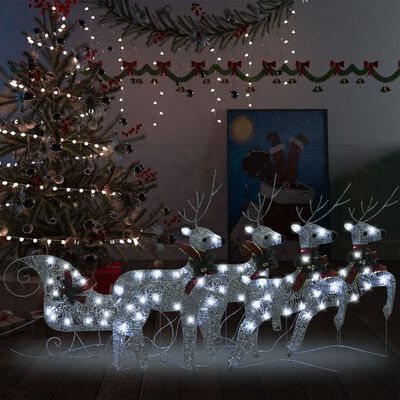 vidaXL Vianočná vonkajšia ozdoba so sobmi a saňami 100 LED strieborná