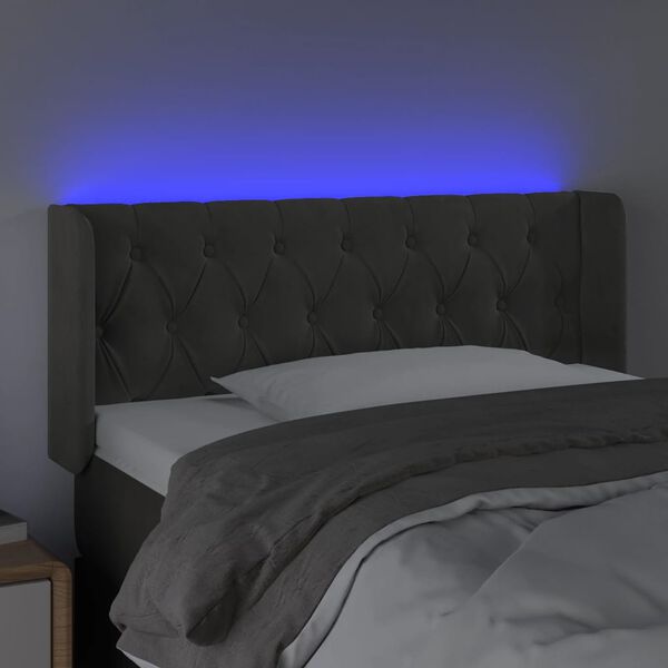 vidaXL Čelo postele s LED tmavosiv&eacute; 103x16x78/88 cm zamat