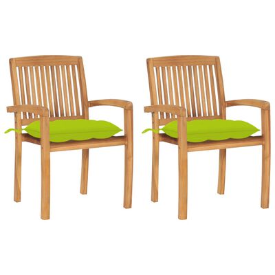 vidaXL Záhradné stoličky 2 ks bledozelené podložky tíkový masív