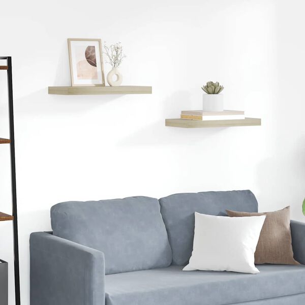 vidaXL Pl&aacute;vaj&uacute;ce n&aacute;stenn&eacute; police 2 ks, dubov&eacute; 50x23x3,8 cm, MDF