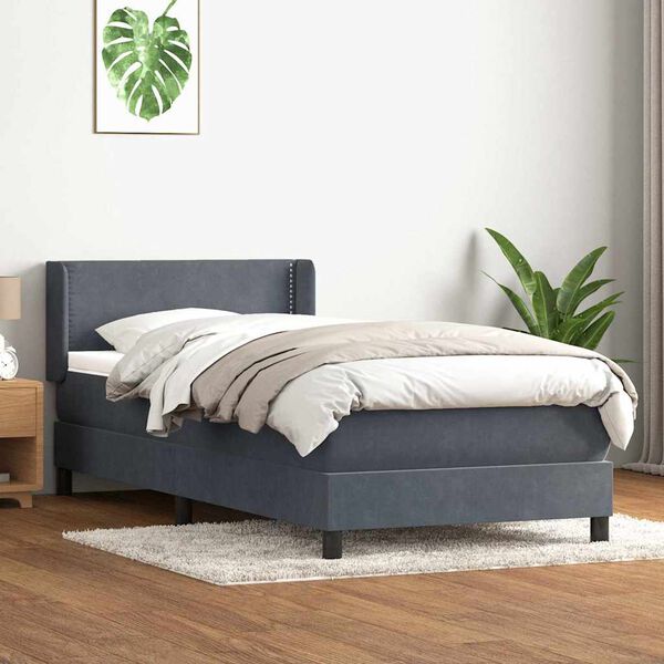 vidaXL Posteľn&yacute; r&aacute;m boxspring s matracom tmavosiv&yacute; 100x210 cm zamat