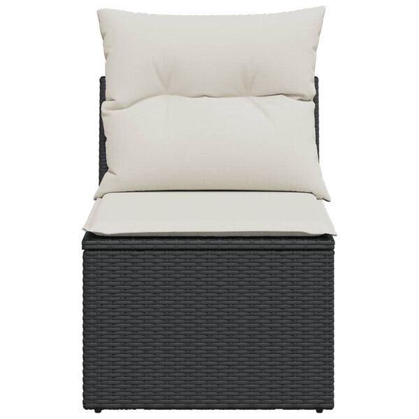 vidaXL Z&aacute;hradn&aacute; pohovka bez opierok r&uacute;k s vank&uacute;&scaron;mi čierna polyratanov&aacute;