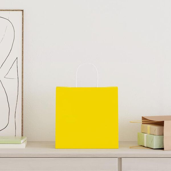 vidaXL Papierov&eacute; ta&scaron;ky 250 ks s r&uacute;čkami, žlt&eacute;, 26x17x25 cm