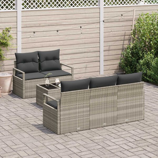 vidaXL Sada pohoviek 6 pcs Svetlosiv&aacute; polyratan