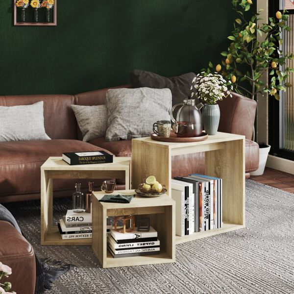 vidaXL Zasúvacie stolíky 3 ks dub sonoma drevotrieska