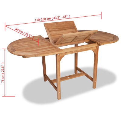 vidaXL Záhradný stôl (110-160)x80x75 cm, tíkový masív