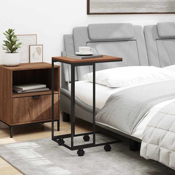 vidaXL Pr&iacute;ručn&yacute; stol&iacute;k + kolieska čierny 40x30x63,5cm spracovan&eacute; drevo