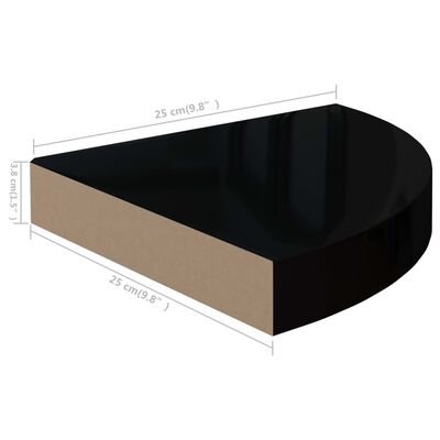 vidaXL Plávajúce rohové police 2 ks, lesklé čierne 25x25x3,8 cm, MDF