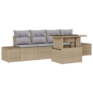 vidaXL Sada pohoviek s vank&uacute;&scaron;om 5 pcs Beige a svetlo &scaron;ed&aacute; polyratan