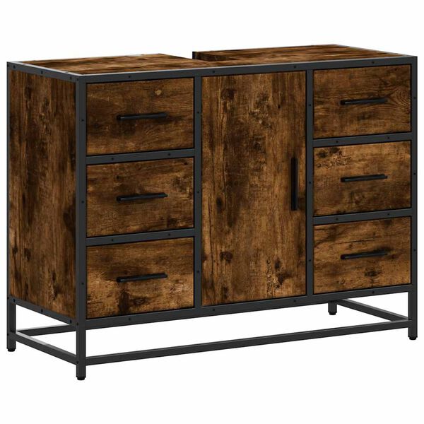 vidaXL K&uacute;peľňov&aacute; um&yacute;vadlov&aacute; skrinka dymov&yacute; dub 80x33x60 cm komp. drevo