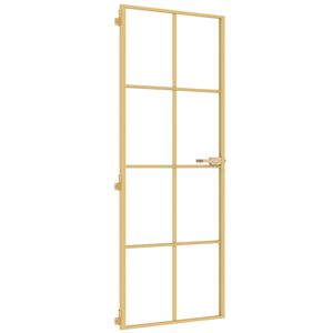 vidaXL Vn&uacute;torn&eacute; dvere tenk&eacute; zlat&eacute; 76x201,5 cm tvrden&eacute; sklo a hlin&iacute;k