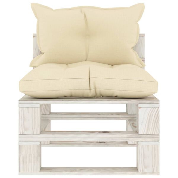 vidaXL Stredová záhradná pohovka z paliet, krémové podložky, drevo