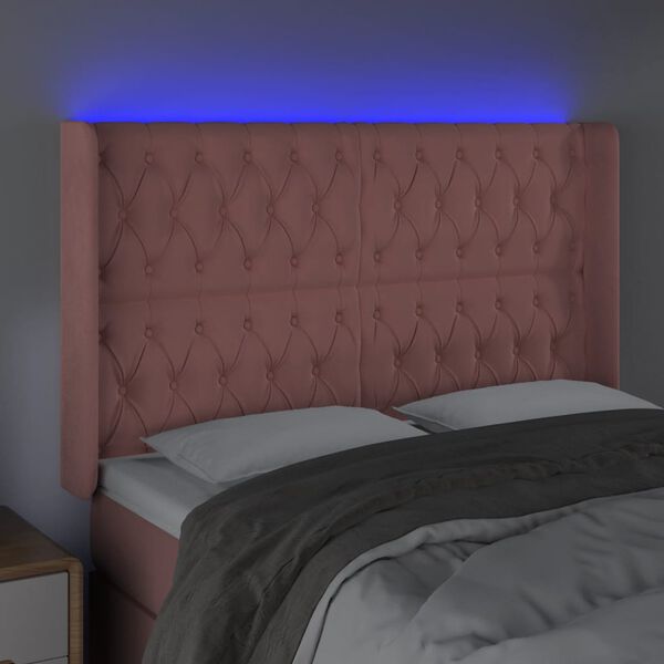 vidaXL Čelo postele s LED ružov&eacute; 163x16x118/128 cm zamat