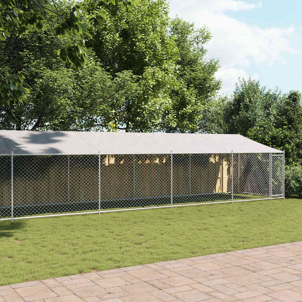 vidaXL Klietka pre psa so strechou a dverami sivá 12x2x2m pozink. oceľ