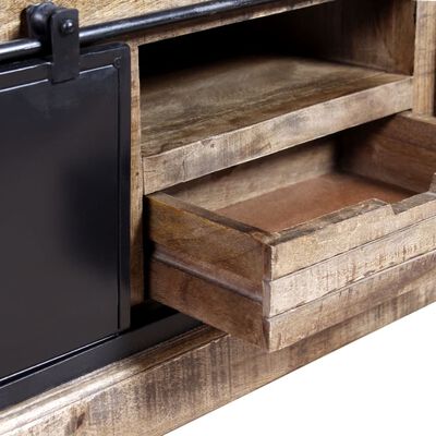 vidaXL TV stolík s 2 posuvnými dvierkami, masívne mangové drevo, 110x30x45 cm