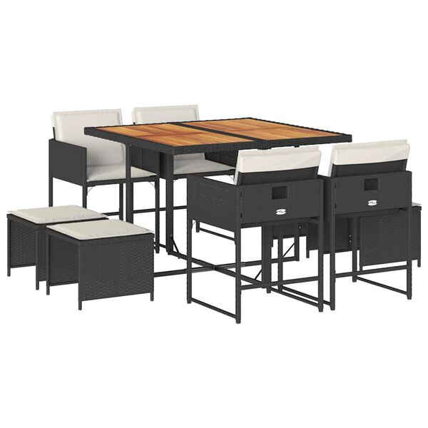 vidaXL 9-dielna z&aacute;hradn&aacute; jed&aacute;lensk&aacute; sada s vank&uacute;&scaron;mi čierna polyratan