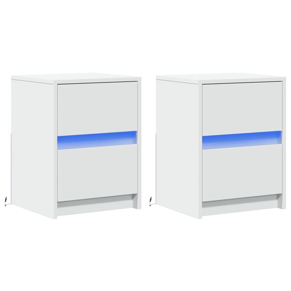 vidaXL Nočn&eacute; stol&iacute;ky s LED svetlami 2 ks biele kompozitn&eacute; drevo