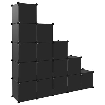 vidaXL Organizér v tvare úložných kociek s 15 kockami čierny PP