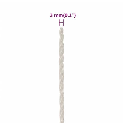 vidaXL Pracovné lano biele 3 mm 50 m polypropylén