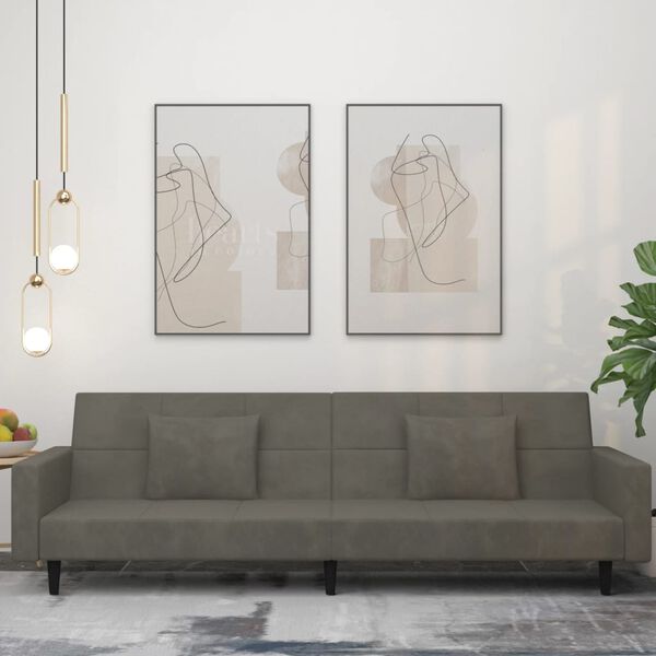 vidaXL 2-miestna rozkladacia pohovka s 2 vank&uacute;&scaron;mi tmavosiv&aacute; zamatov&aacute;