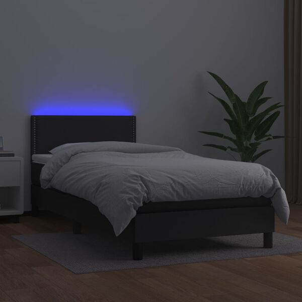 vidaXL Boxspring posteľ s matracom a LED čierna 90x190 cm umel&aacute; koža