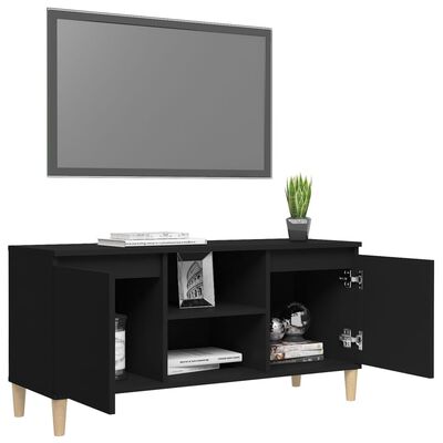 vidaXL TV stolík nohy z masívneho dreva čierny 103,5x35x50cm
