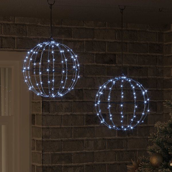 vidaXL Lopta s 192 LED-i 2 pcs Studen&aacute; biela 31,5 x 31,5 x 32 cm Kov