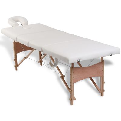 vidaXL Krémovo biely skladací masážny stôl, 4 zóny, drevený rám
