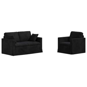 vidaXL Sada pohoviek 2 pcs Čierna 138 x 78 x 80 cm Zamat