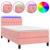 vidaXL Posteľn&yacute; r&aacute;m boxsping s matracom a LED ružov&yacute; 90x190 cm zamat